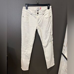 CAbi Women's Cream Skinny Jeans with Floral Detail